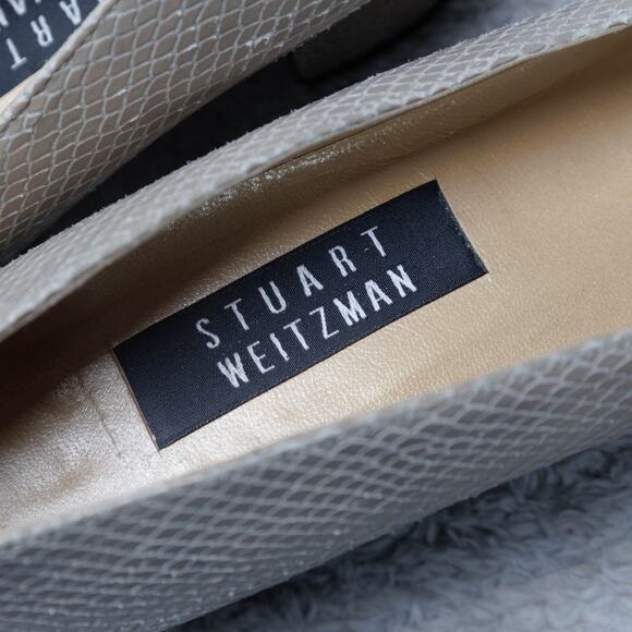 Stuart Weitzman Beige Snakeskin Embossed Leather Block Heel Pumps Womens 8.5 - Picture 11 of 15